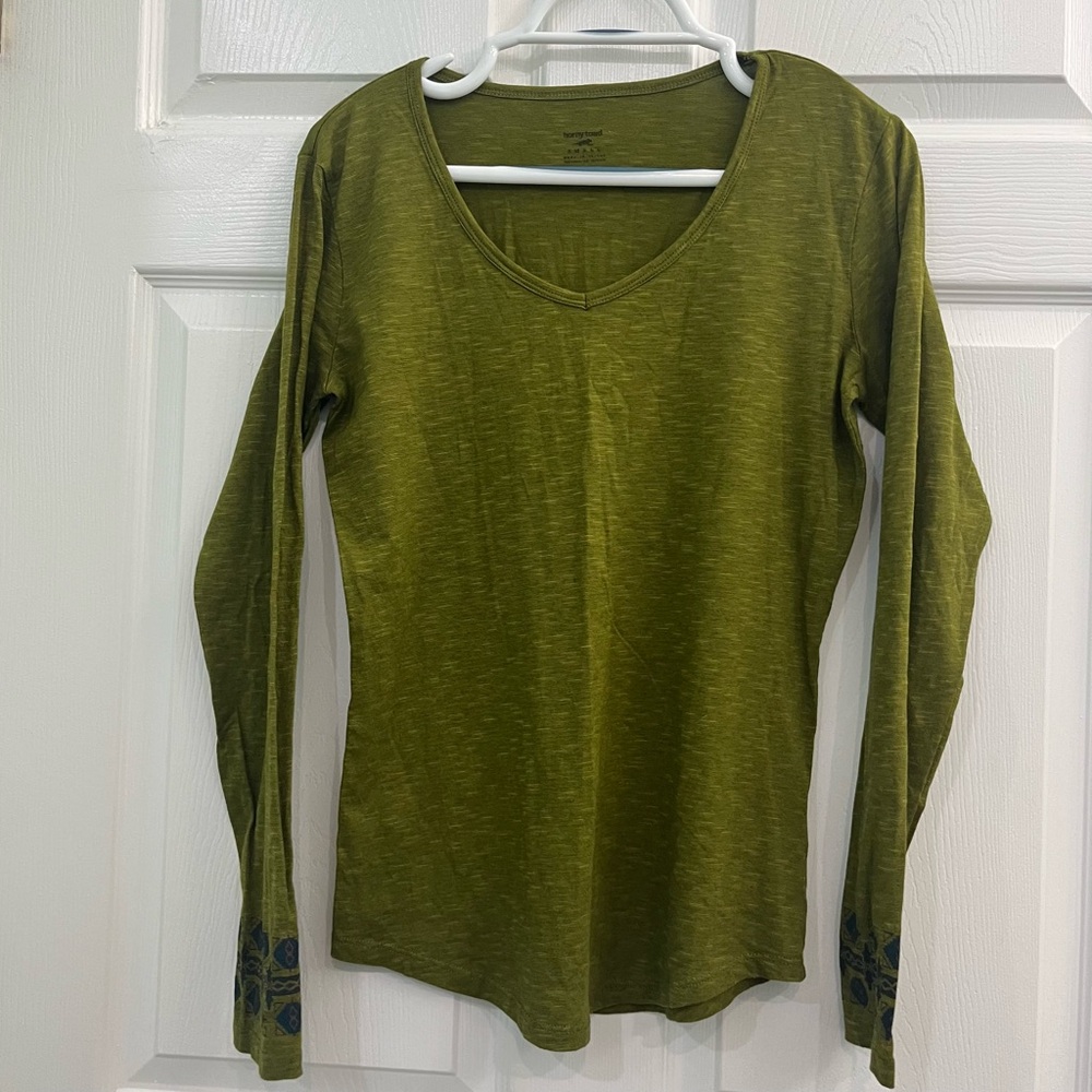 Horny Toad now Toad & Co. Green V-Neck Women's Tee Shirt Top Boho